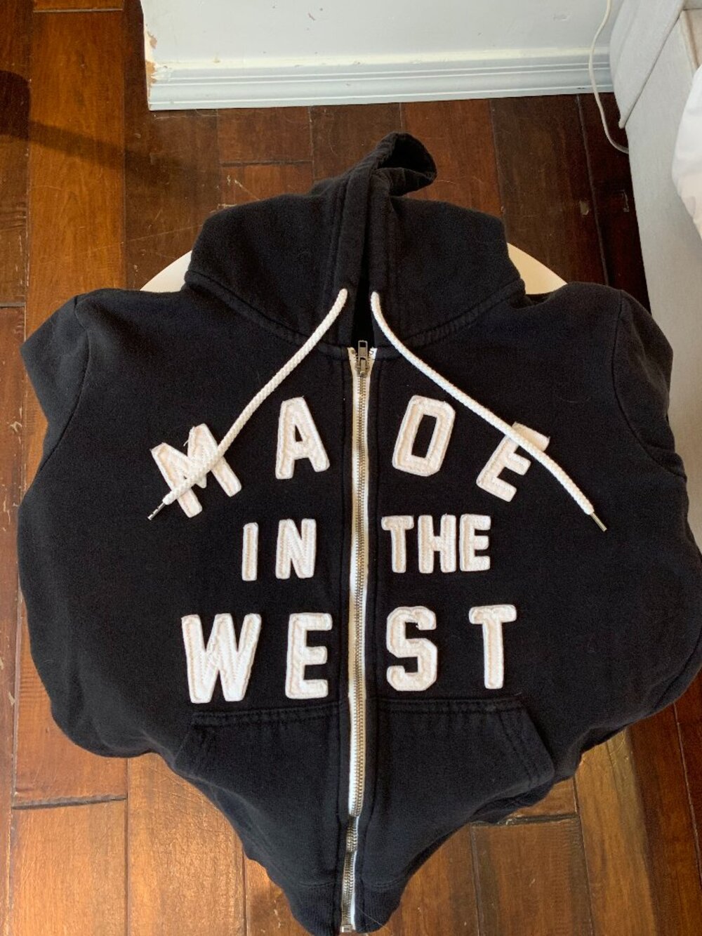 Made in the West Black Full Zip Graphic Hoodie Size Small